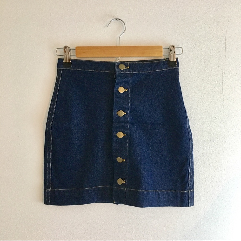 Dark Blue Denim Button Up Skirt